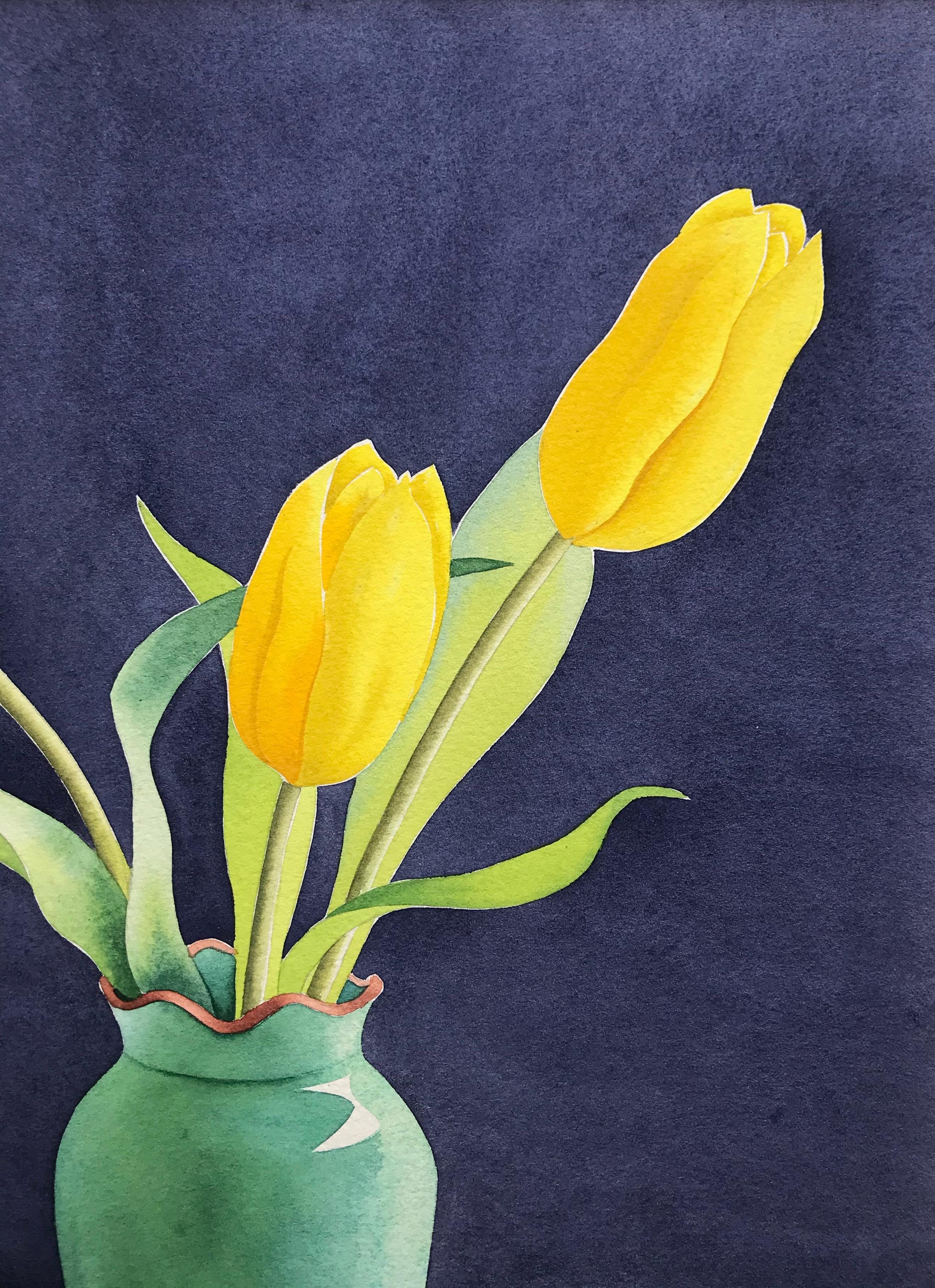 Christopher Ryland, Three Yellow tulips, still life, contemporary artist For Sale 1