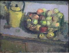 Vintage Frederick Cuming, Modern British Impressionist still life of fruit on a table
