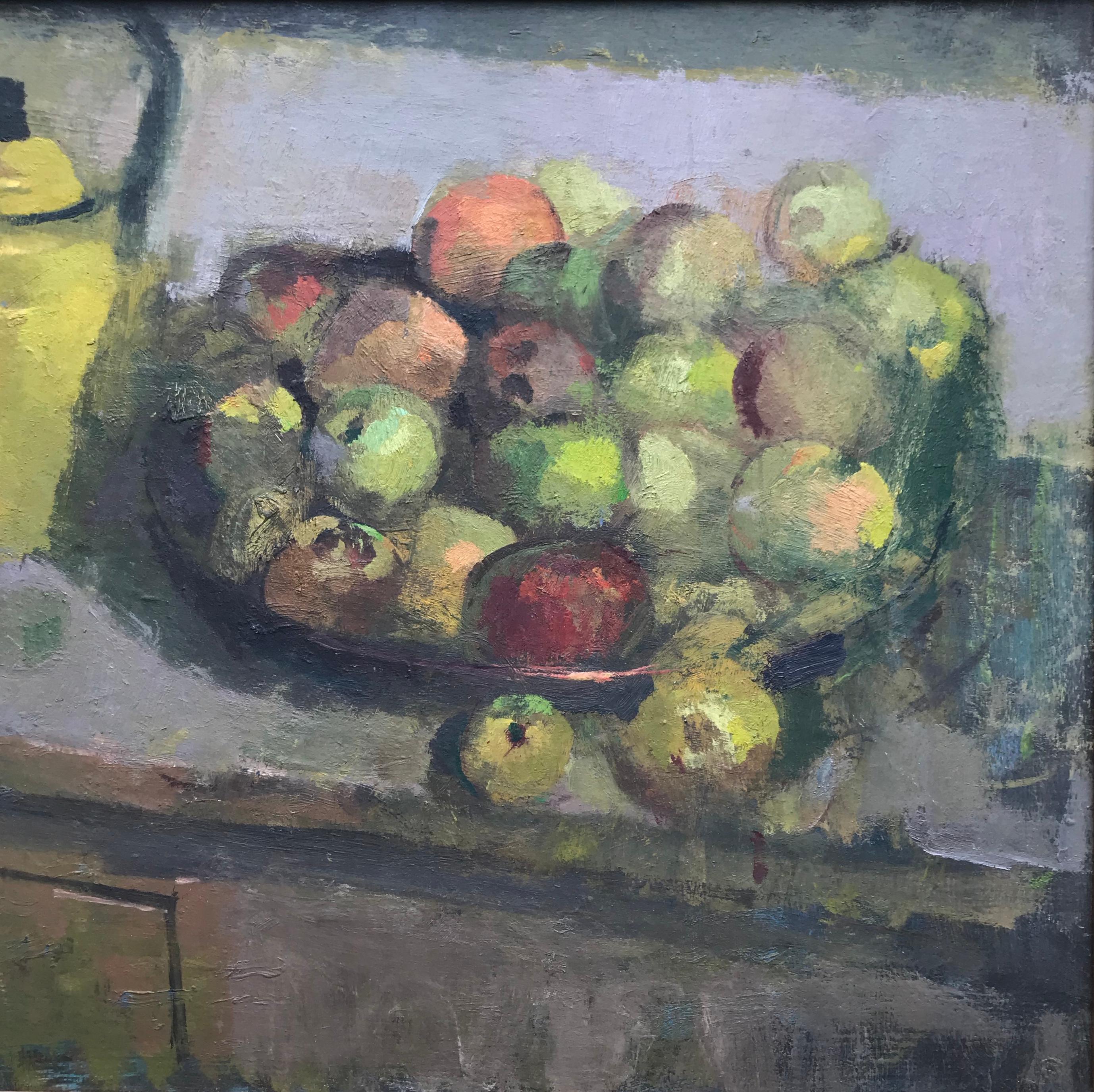 Frederick Cuming, Modern British Naturaleza muerta impresionista de fruta sobre una mesa - Still-Life Painting Gris de Fred Cuming