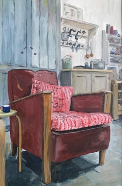 Alan Latter, Red Chair, cottage interior scene