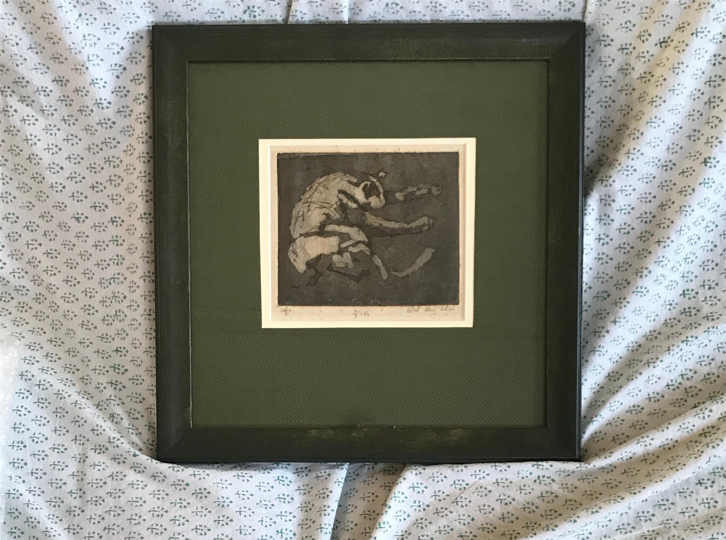 Robert Henry Lewis, Modernist etching of Sofie the sleeping cat 5
