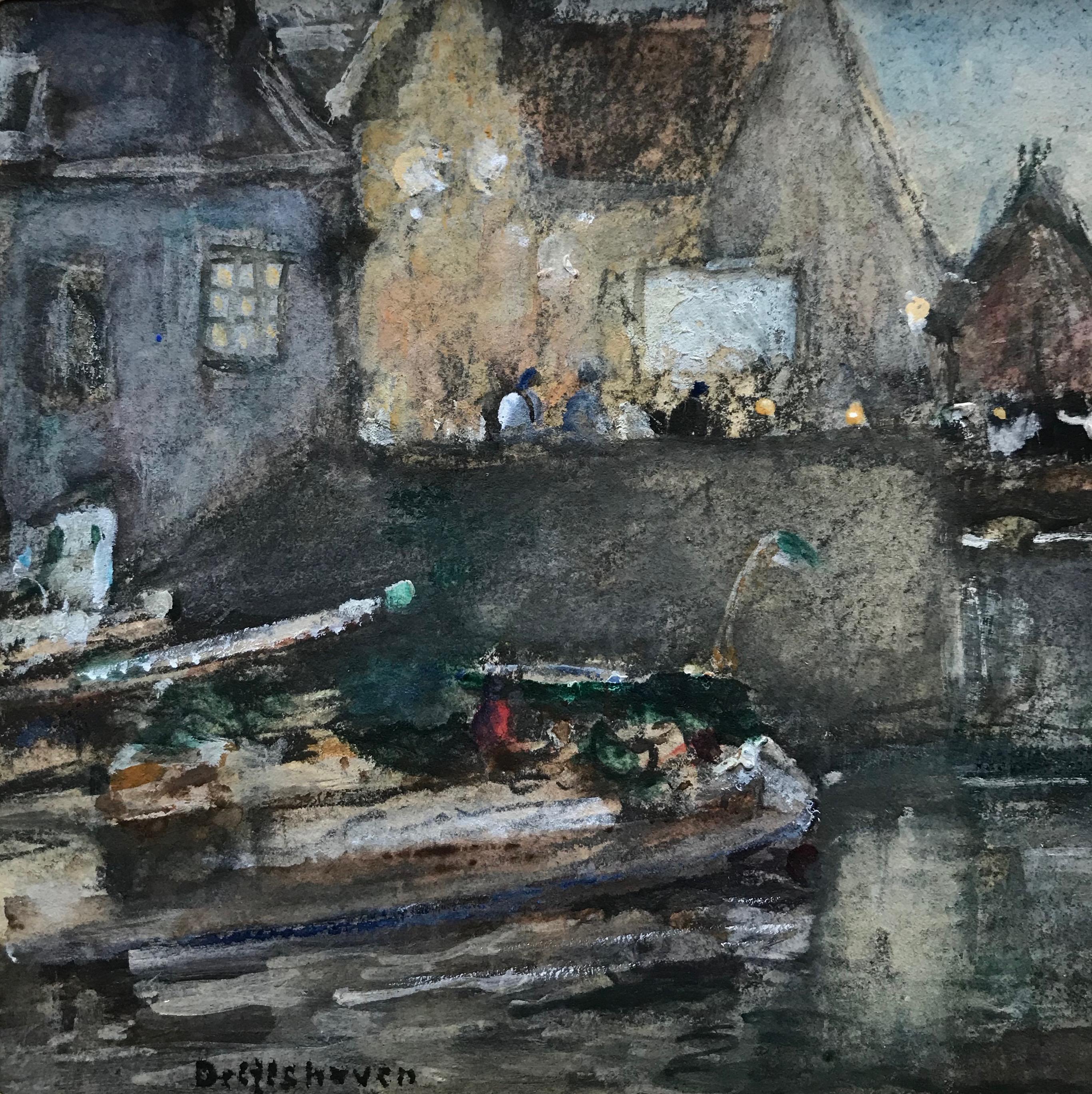 Hans Herrmann (1858-1942)
Delftshaven harbour scene
Signed and inscribed with title
Watercolour with traces of pencil and touches of gouache
4.5 x 6inches

A spirited and atmospheric view of the Dutch harbour at Delfshaven, a district of