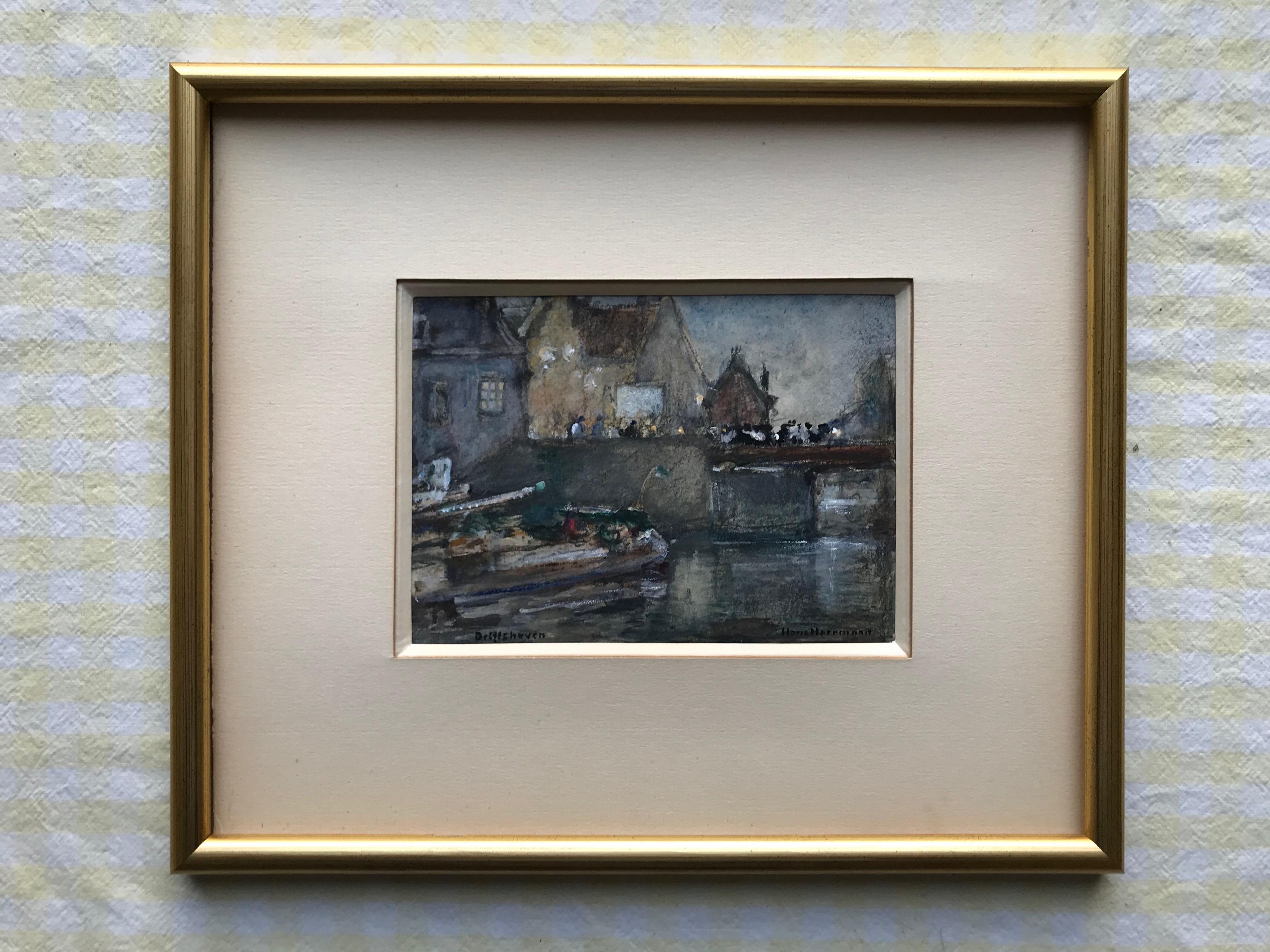 Hans Herrmann, Impressionist Harbour scene, Delfshaven Rotterdam, German painter 1