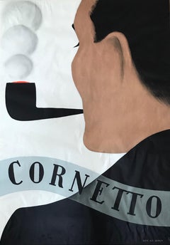 Hugo Laubi, Art Deco poster, Cornetto, pipe smoking 1930s advertising poster