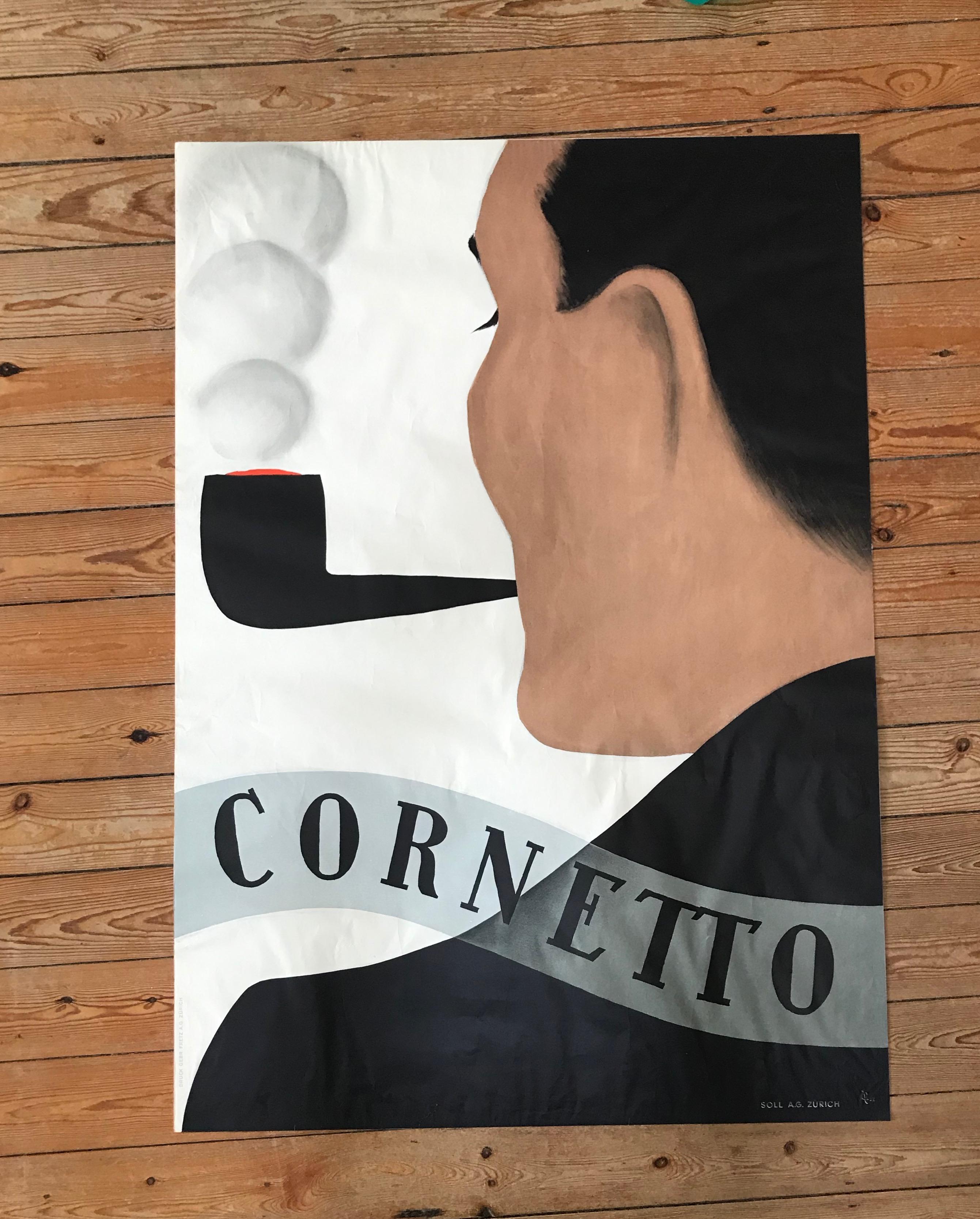 Hugo Laubi, Art Deco poster, Cornetto, pipe smoking 1930s advertising poster 4
