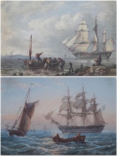 William Joy, A pair of 19th Century Marine scenes with man o'war