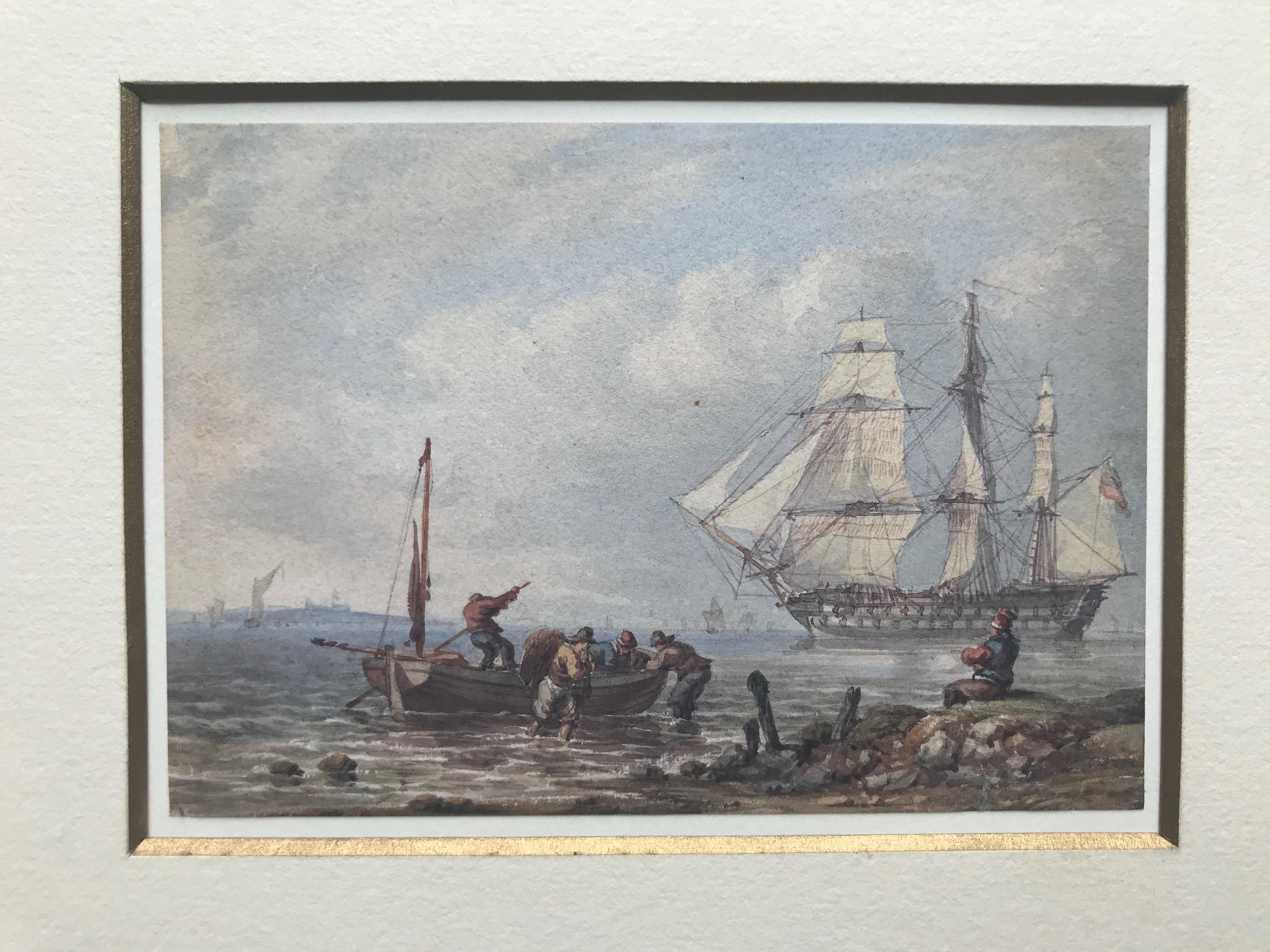 William Joy, A pair of 19th Century Marine scenes with man o'war 1