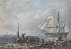 William Joy, A pair of 19th Century Marine scenes with man o'war