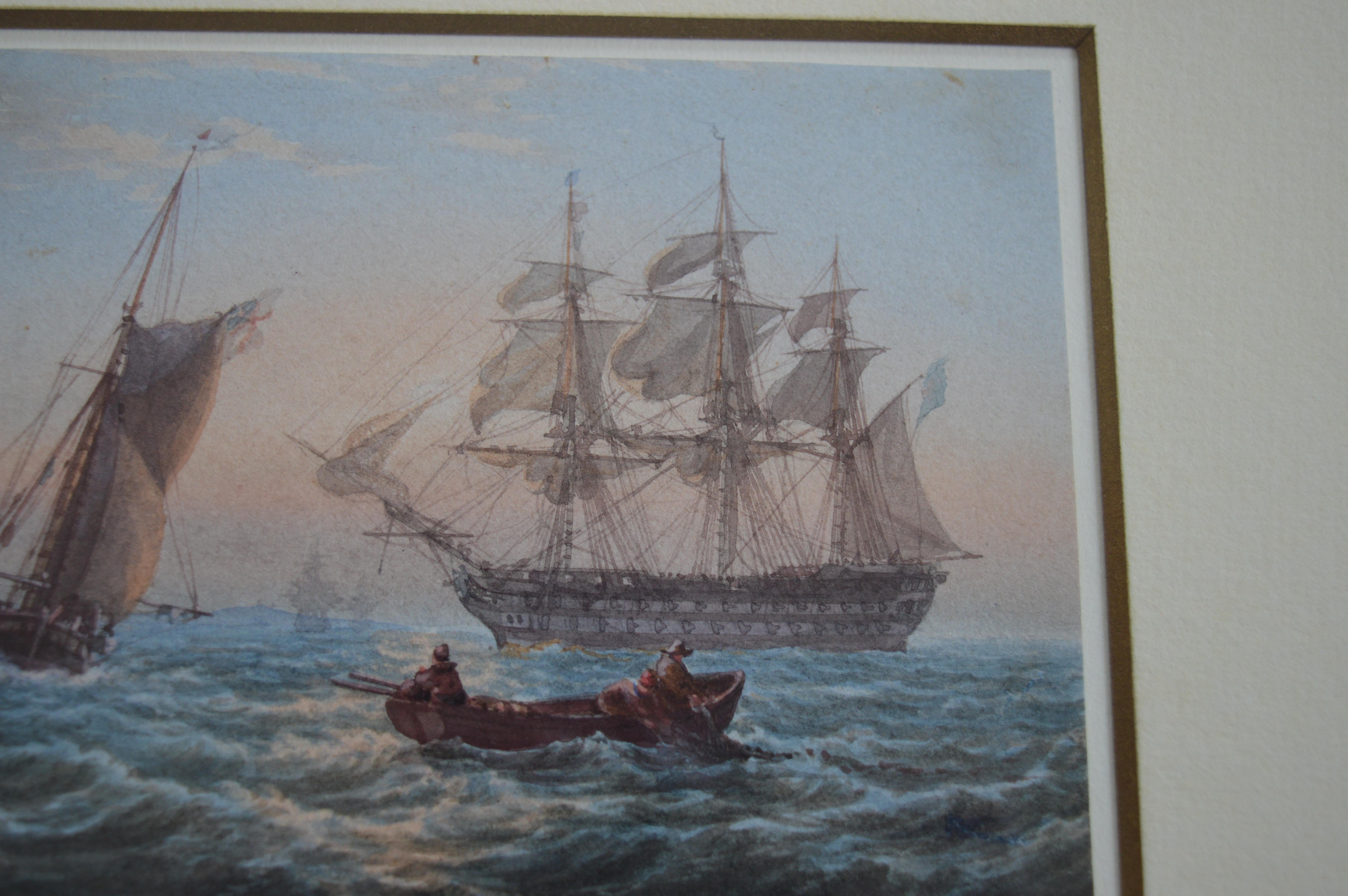 William Joy, A pair of 19th Century Marine scenes with man o'war 9