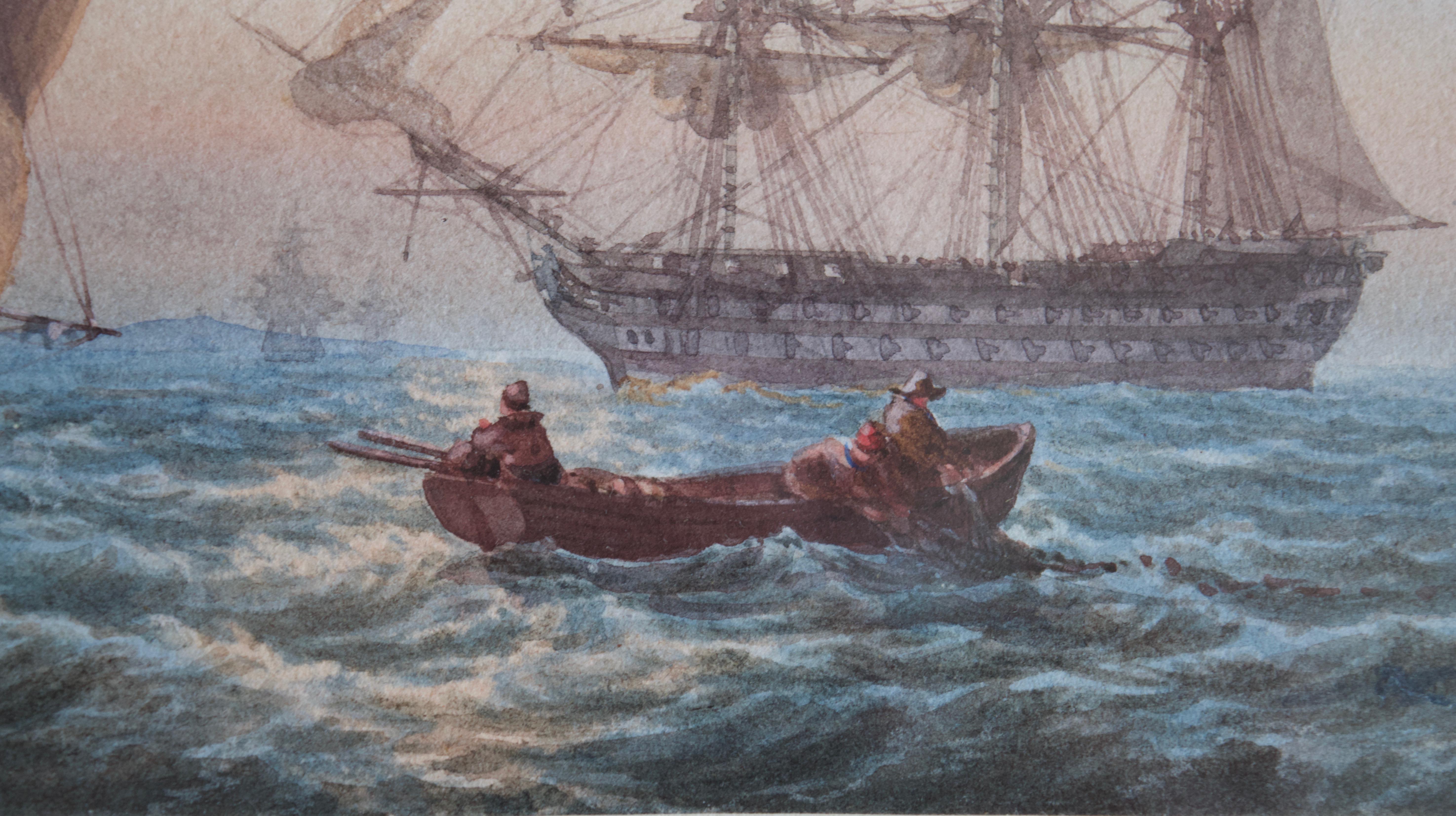 William Joy, A pair of 19th Century Marine scenes with man o'war 10