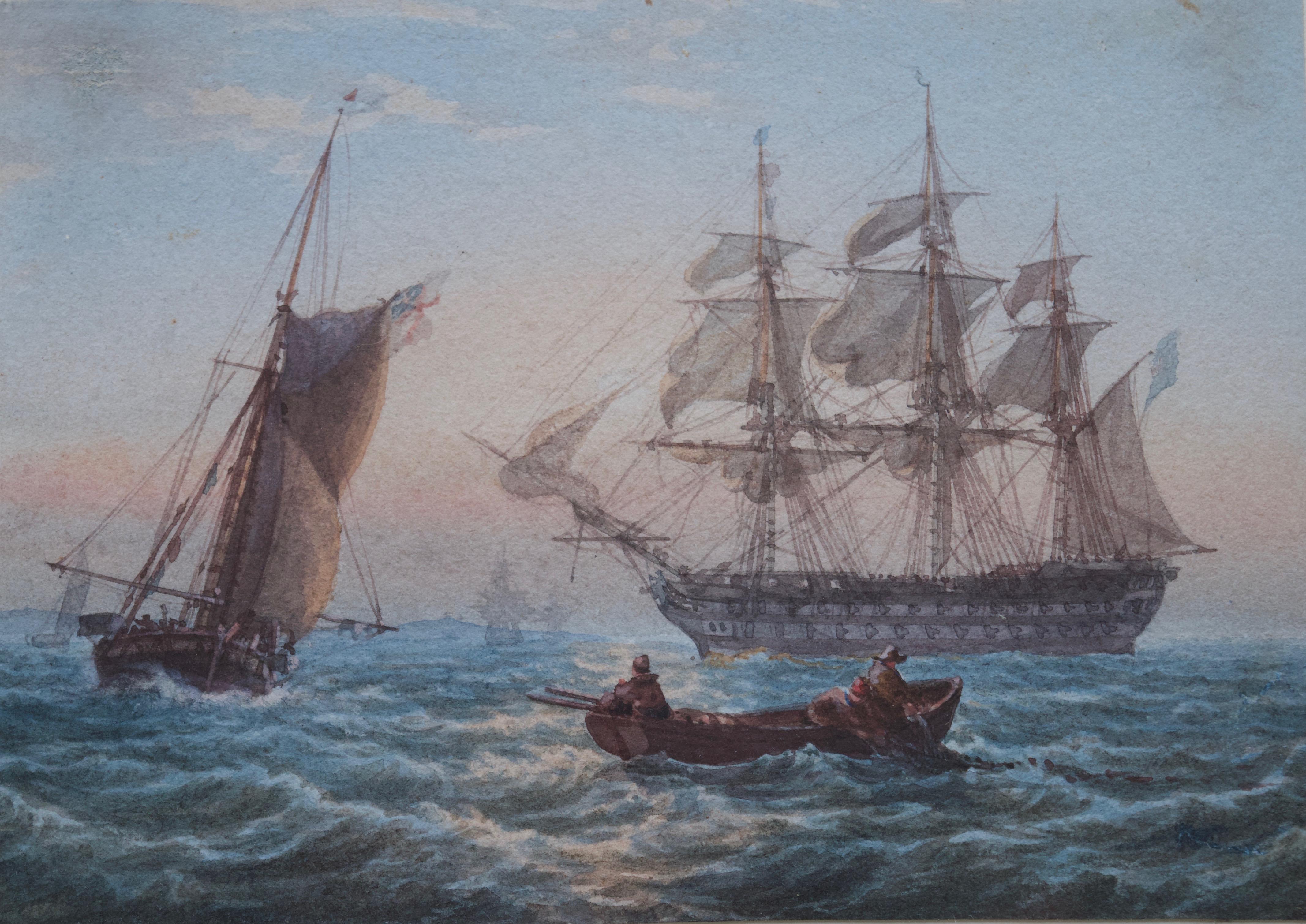 William Joy, A pair of 19th Century Marine scenes with man o'war 8