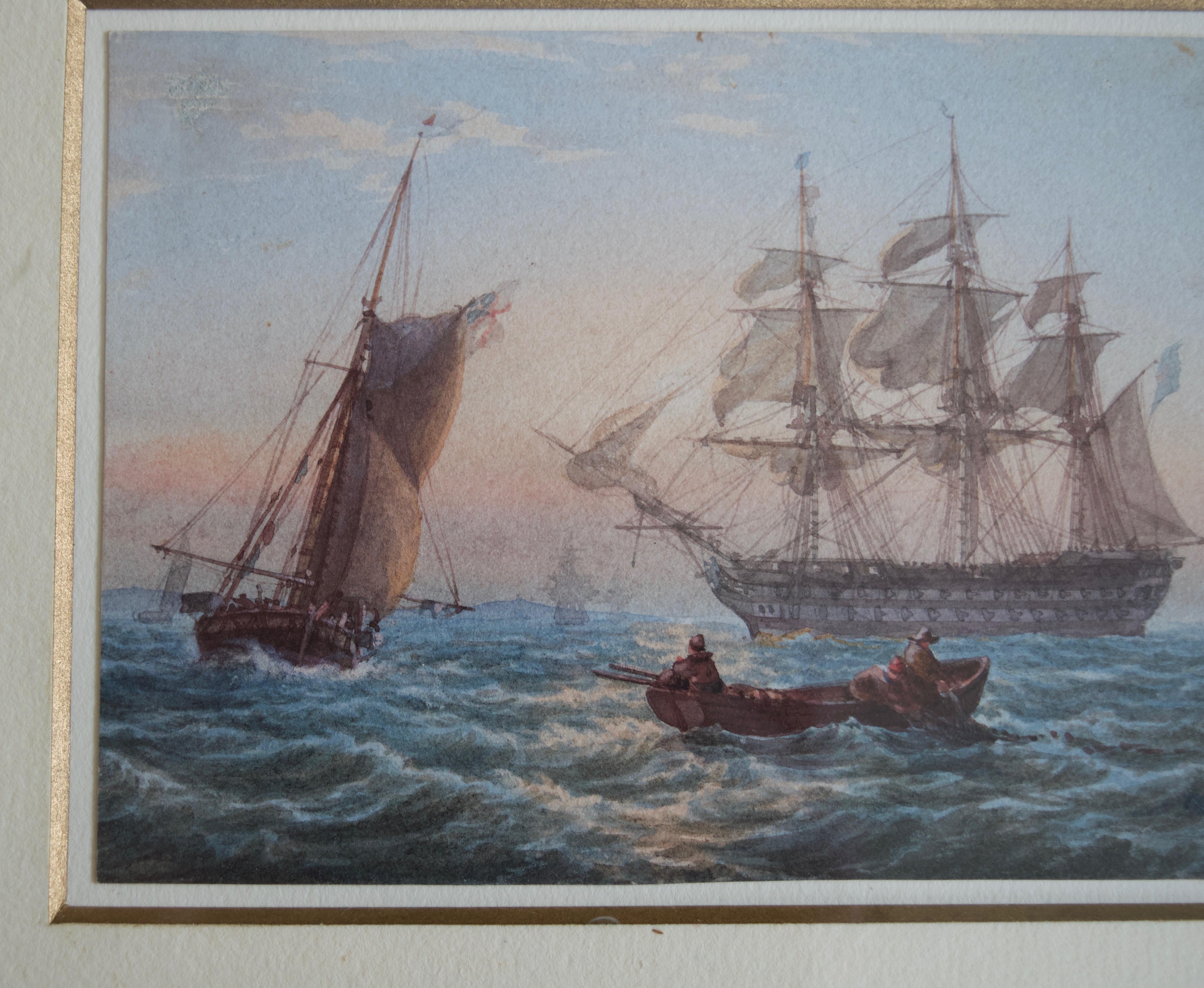 William Joy, A pair of 19th Century Marine scenes with man o'war 12