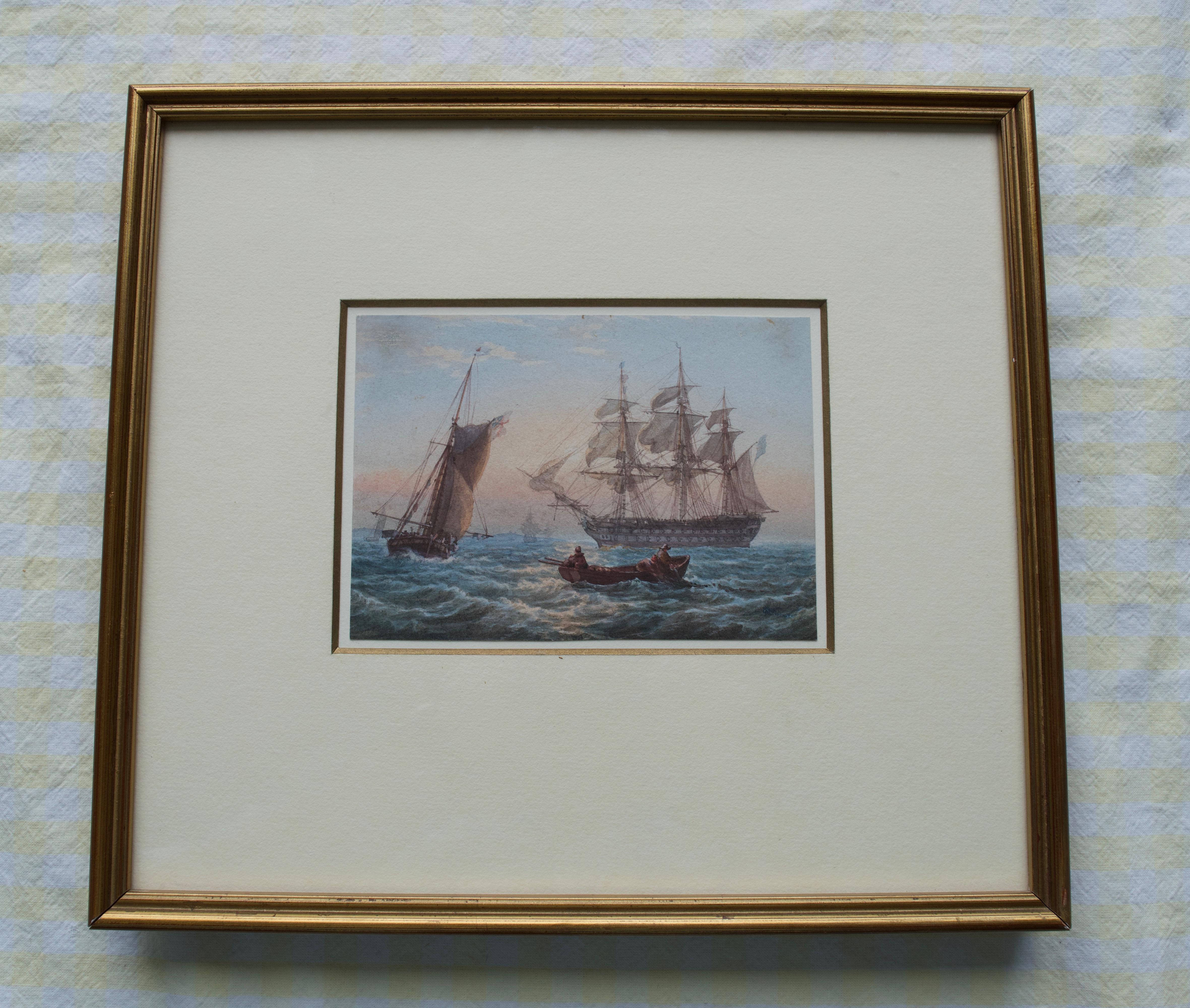 William Joy, A pair of 19th Century Marine scenes with man o'war 13
