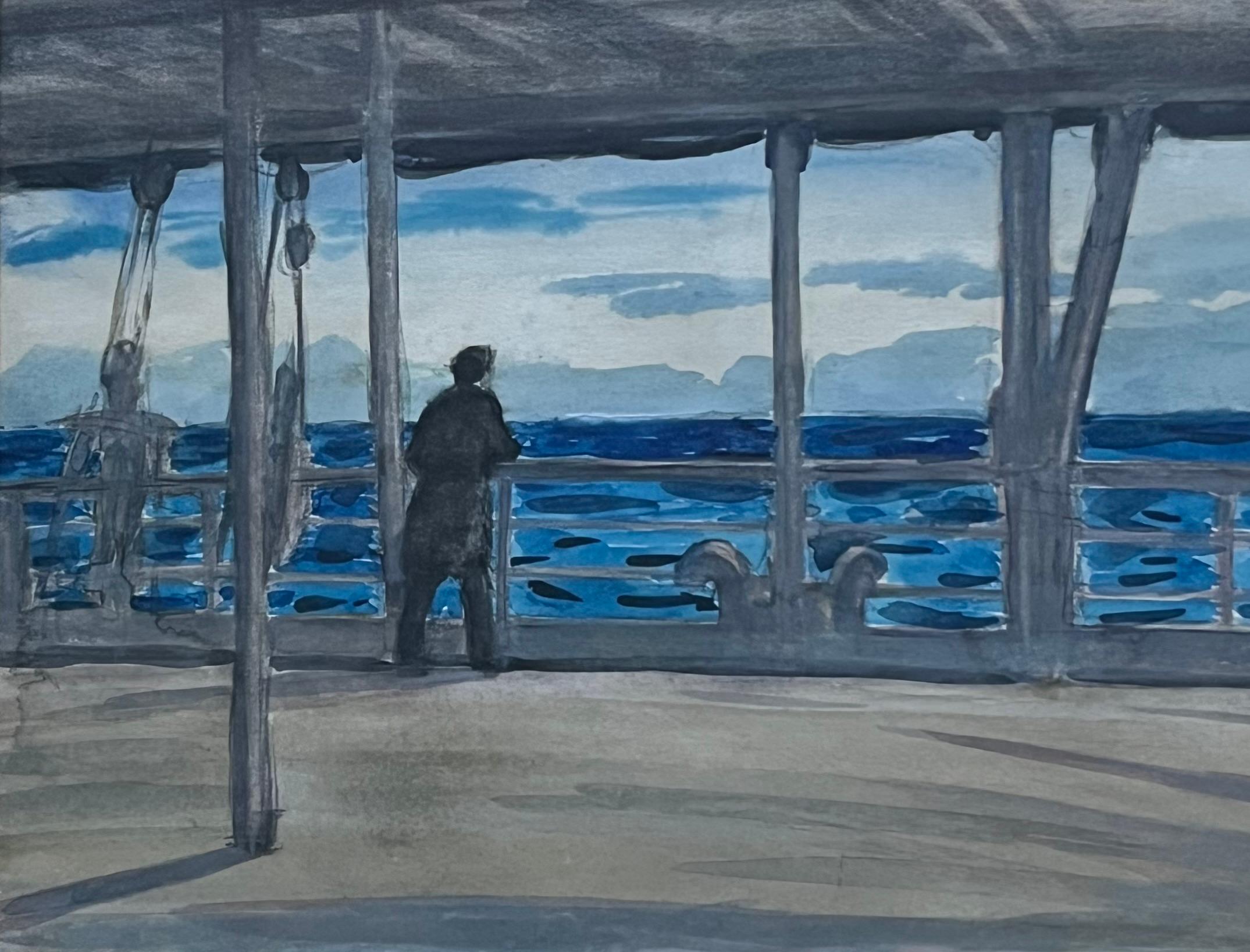 Sir David Muirhead Bone, A Mediterranean evening on a P & O cruise liner - Modern Art by Sir Muirhead Bone