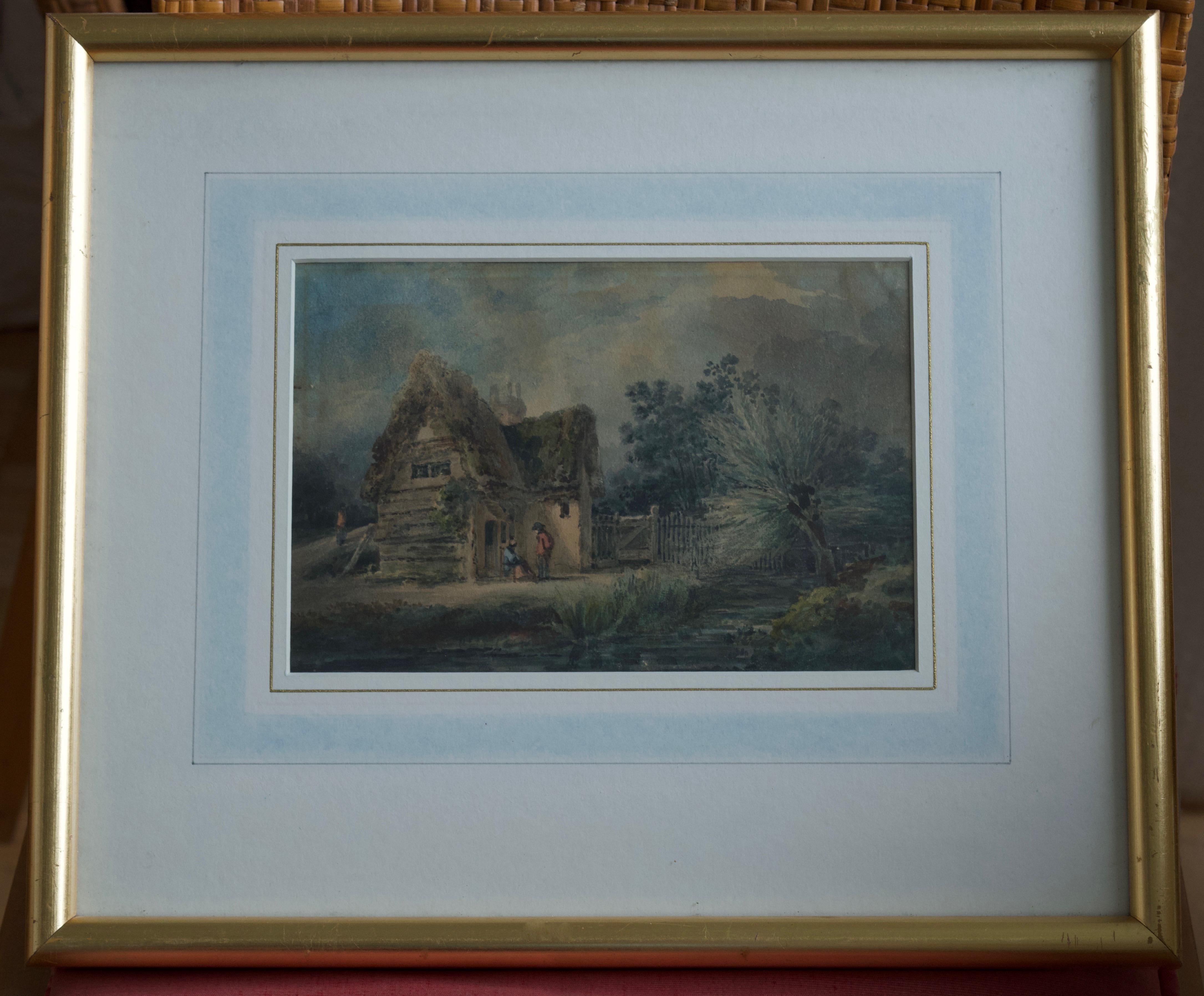 English School, 19th Century, Victorian rustic scene, Thatched cottage - Art by Unknown