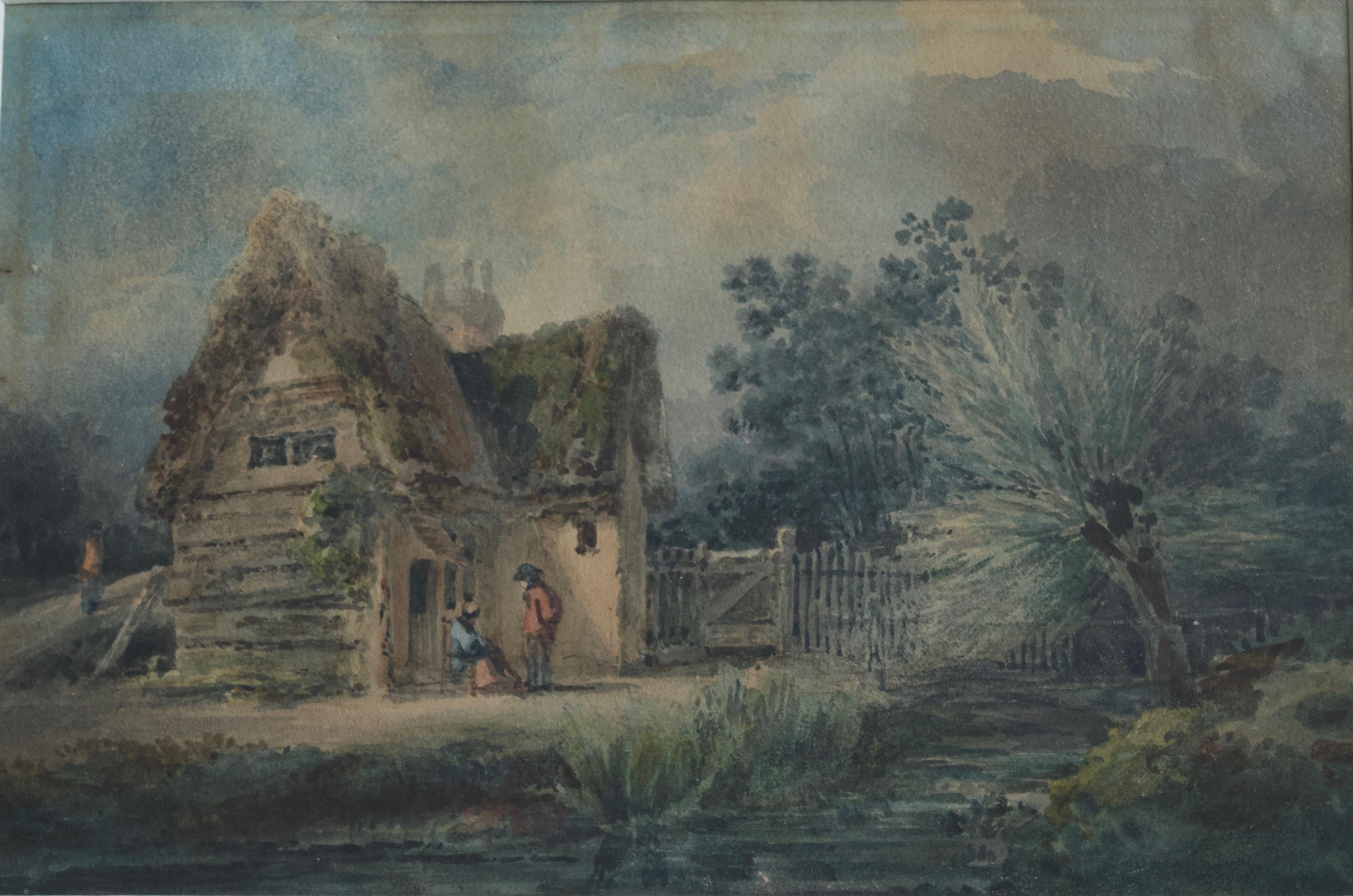 English School, 19th Century, Victorian rustic scene, Thatched cottage