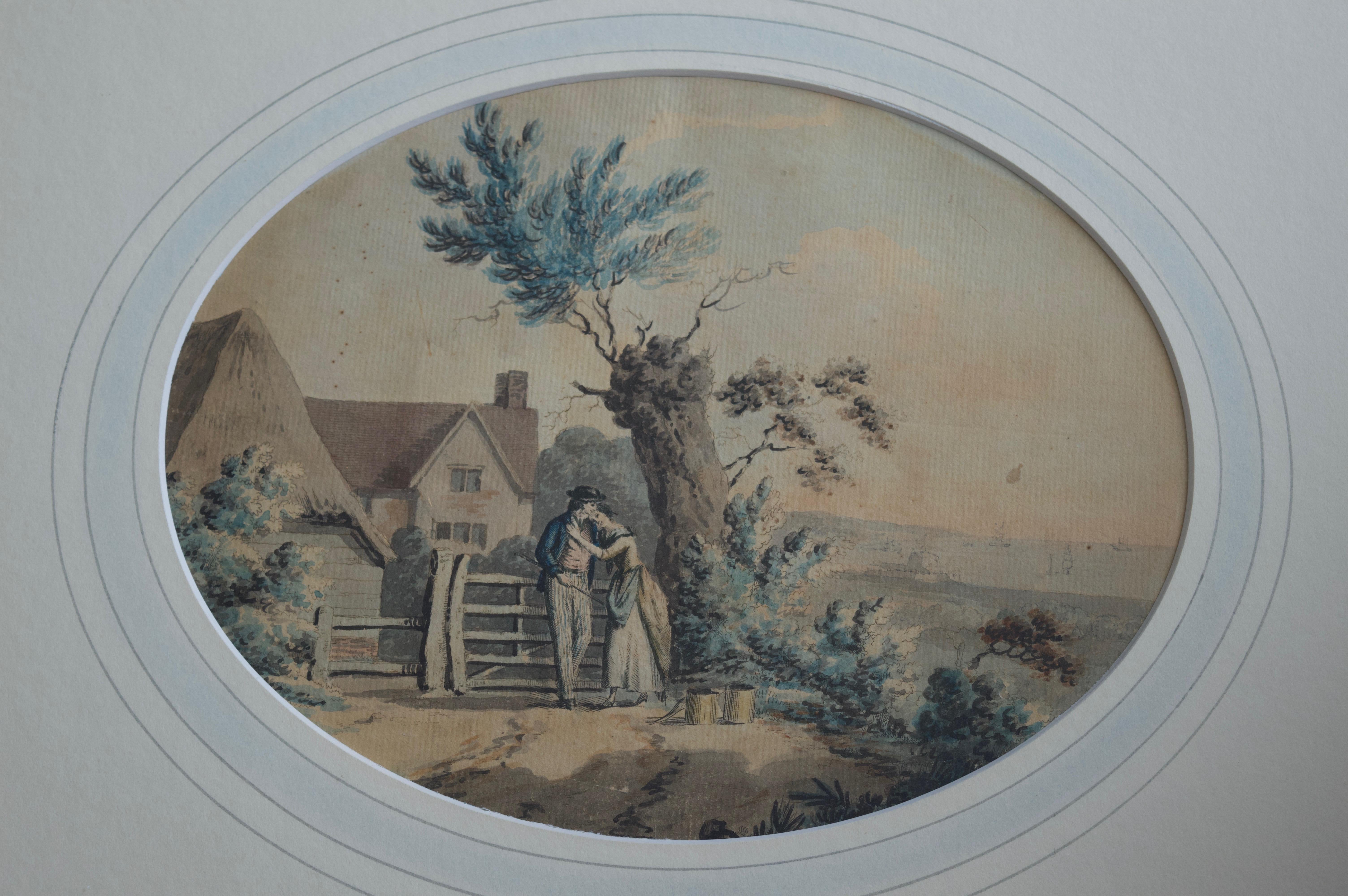 École anglaise, aquarelle géorgienne datant d'environ 1800, Le retour du marin - Art de Unknown