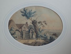 Vintage English School, circa 1800 Georgian watercolor, The Sailor's return