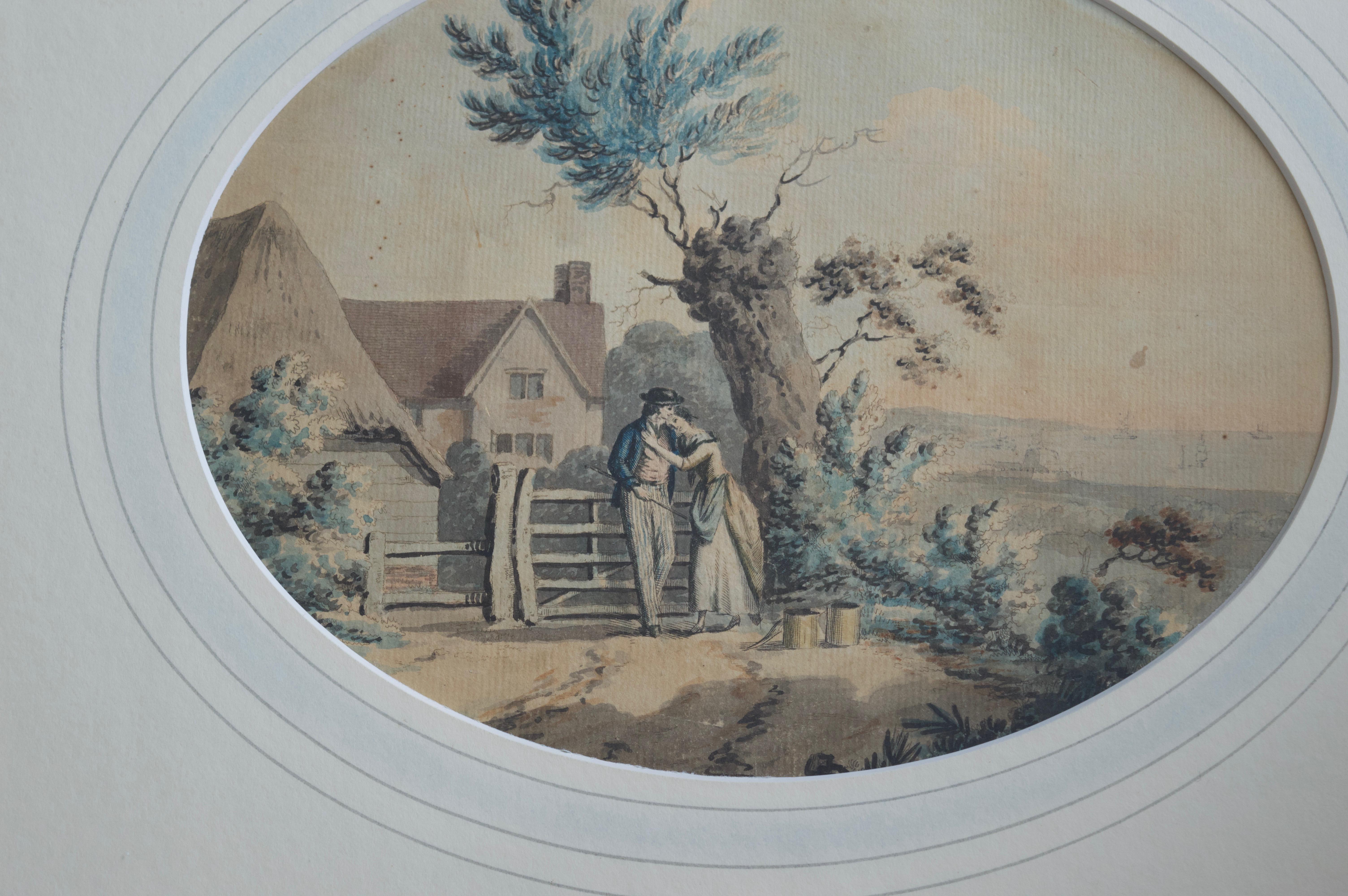 English School, circa 1800 Georgian watercolor, The Sailor's return - Romantic Art by Unknown