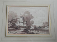 English School, 18th Century Georgian watercolor, Watermill in a landscape