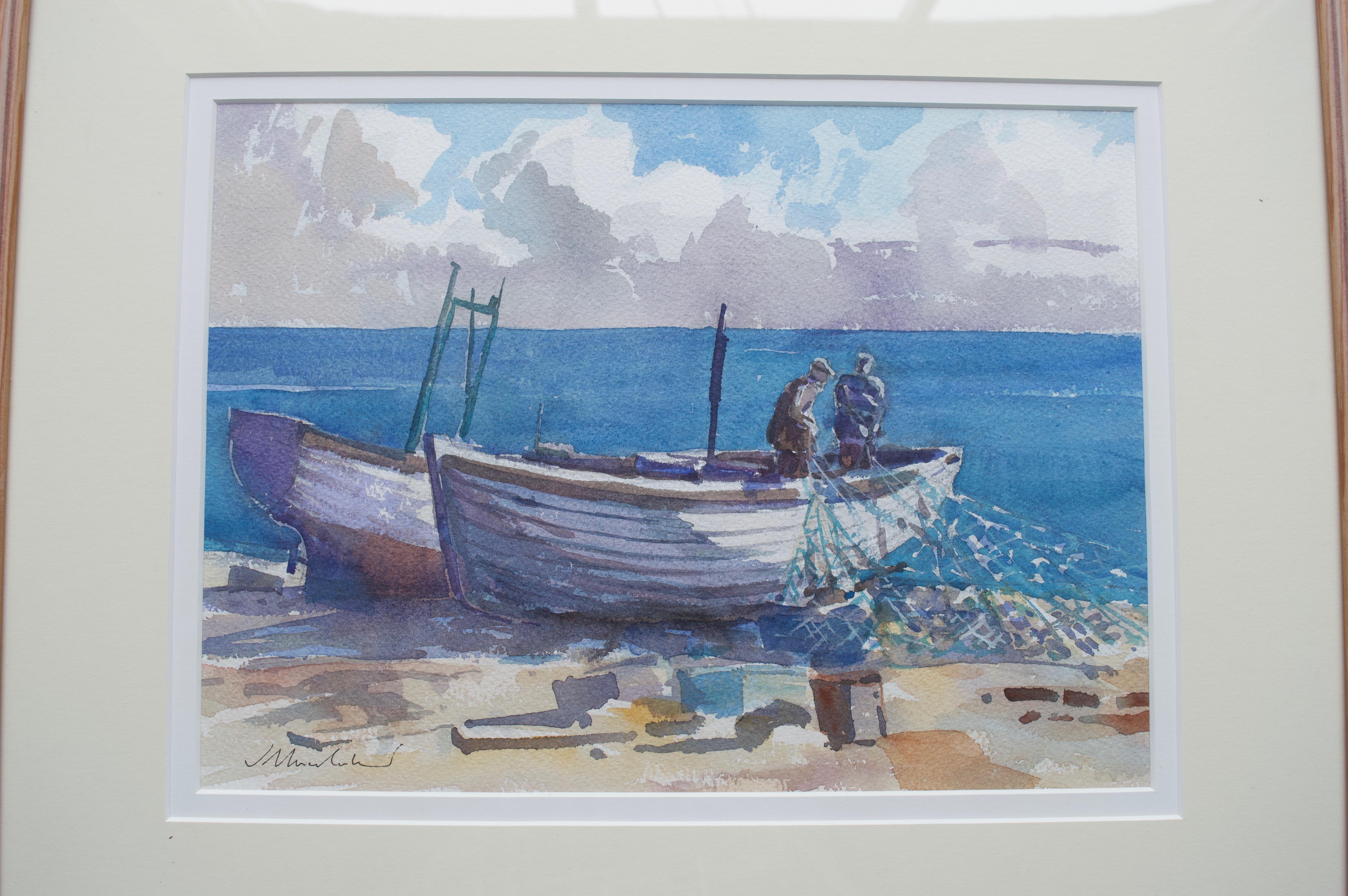 James Bruce-Lockhart, Bringing in the nets, coastal scene - Art by James Robert Bruce-Lockhart