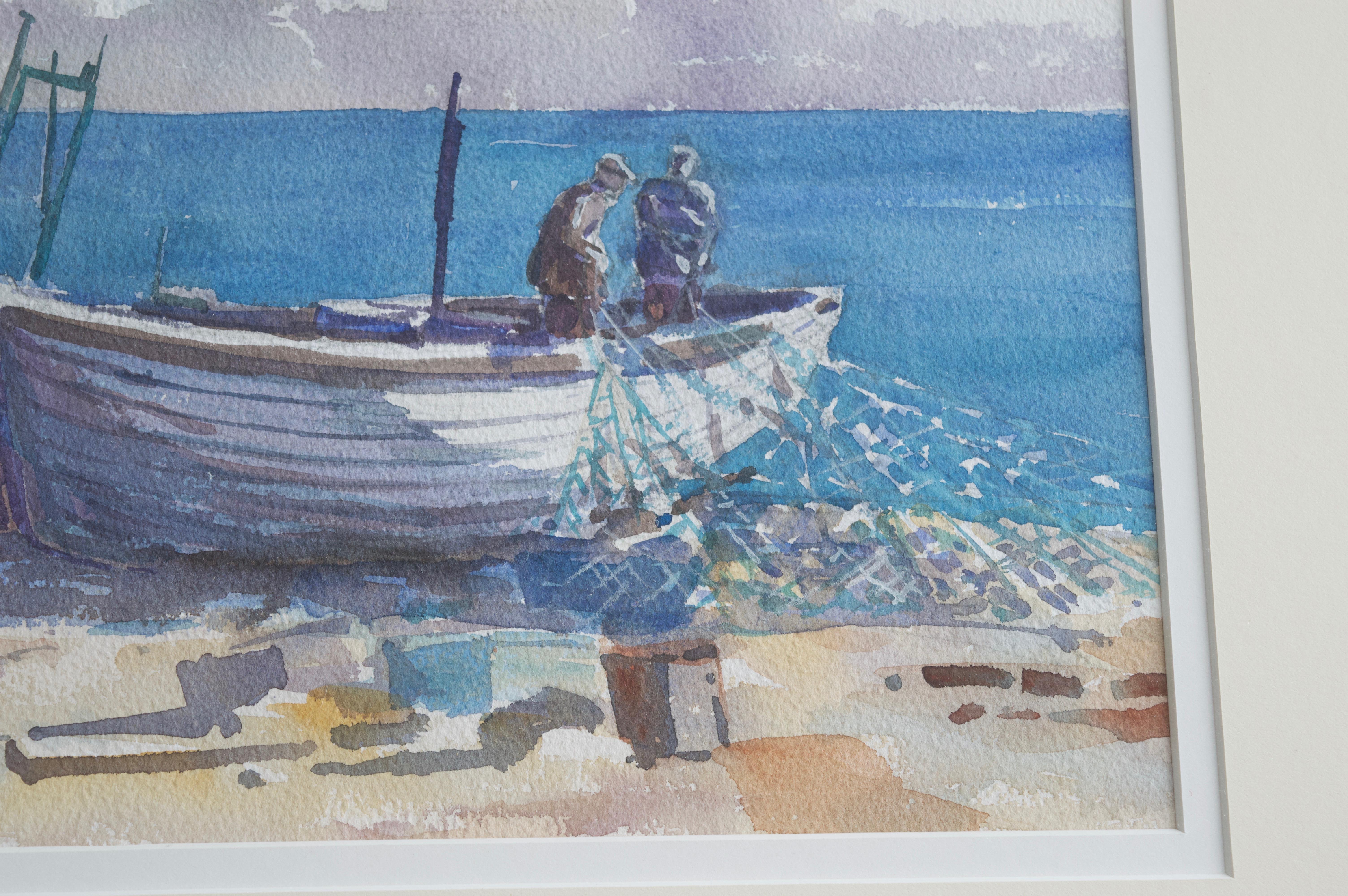 James Bruce-Lockhart, Bringing in the nets, coastal scene - Modern Art by James Robert Bruce-Lockhart