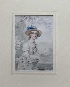 Follower of Francis Wheatley, 19th century portrait of young maiden with flowers