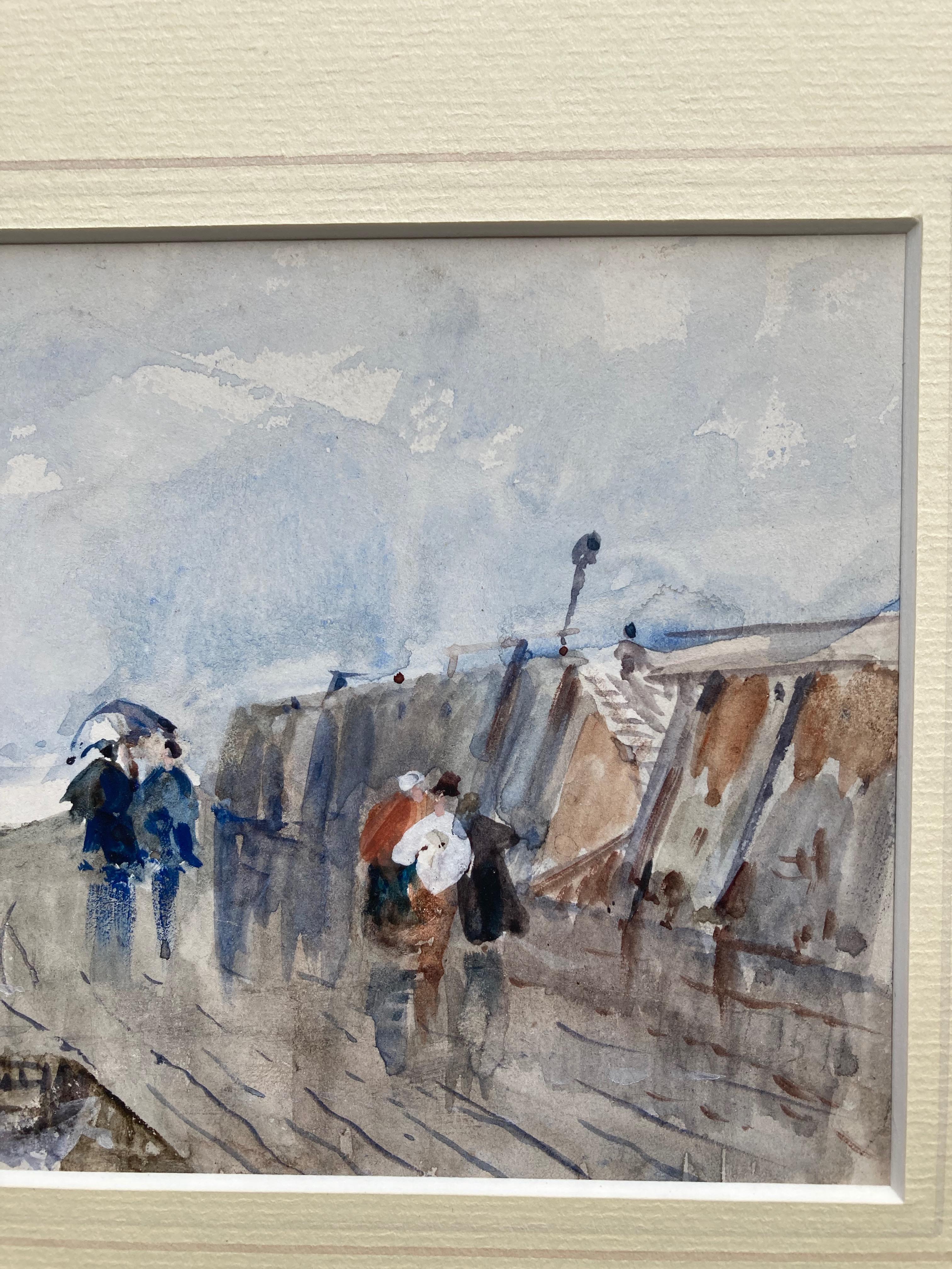 Follower of David Cox, 19th Century watercolor, Figures on the waterfront - Victorian Art by (Circle of) David Cox