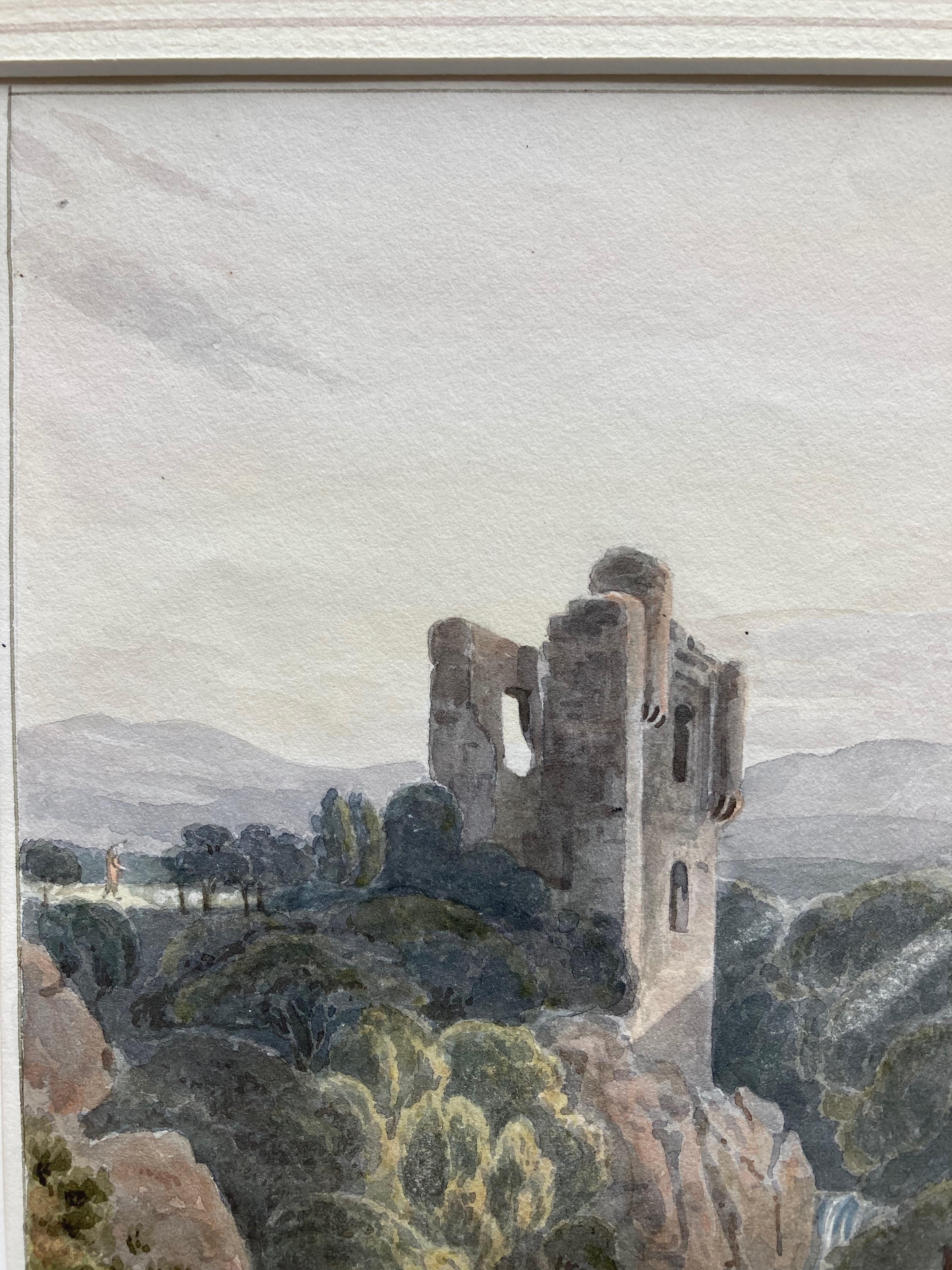 An enchanting 19th century watercolor with figures before a castle in a river landscape.

Circle of Samuel Prout (1783-1852)
Figures before a castle in a river landscape
Watercolour
8 x 6 inches
14 x 11½ inches with the frame

Presented in a gilt