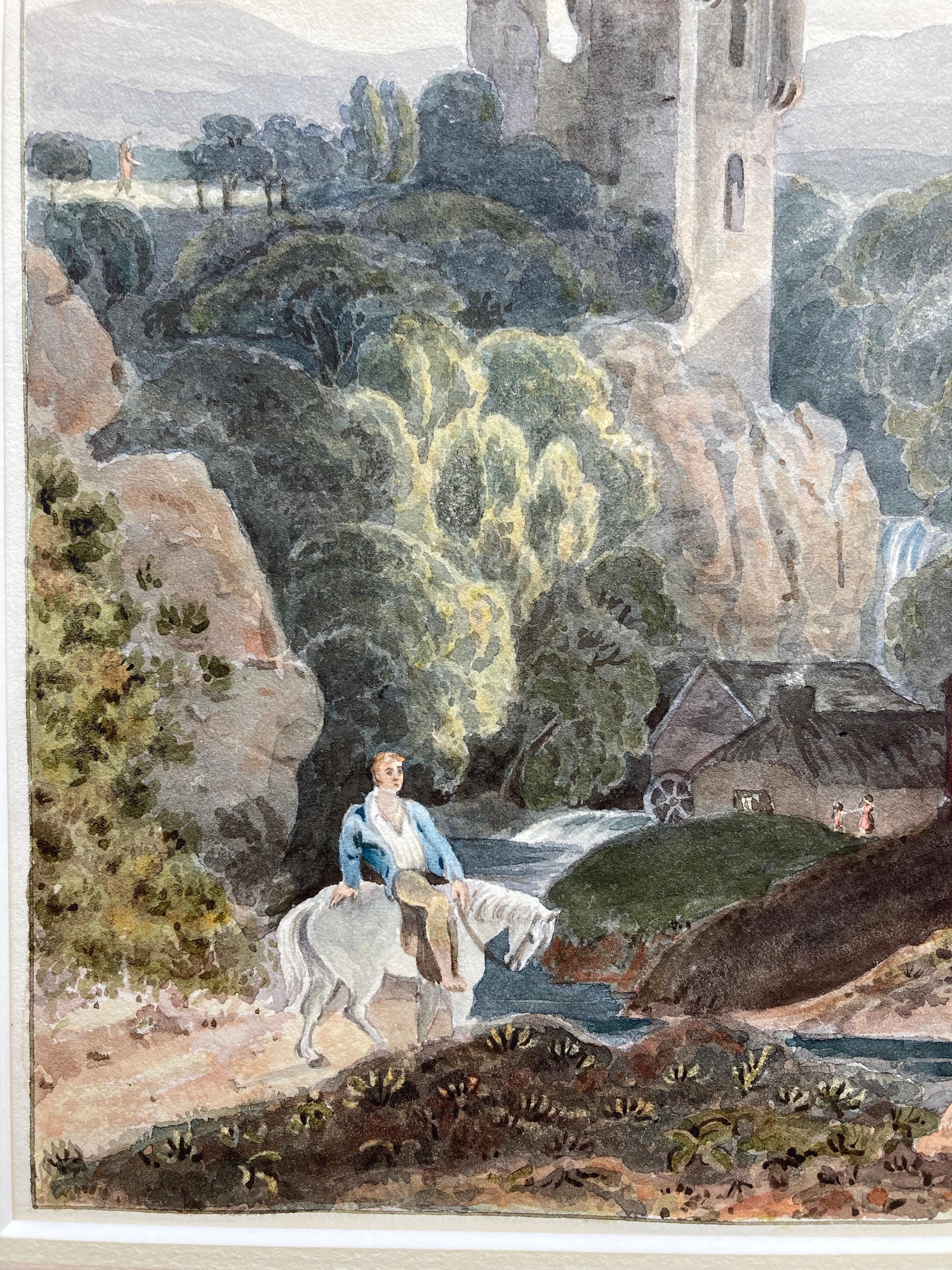 Circle of Samuel Prout, 19th Century watercolor, Castle in a river landscape For Sale 4