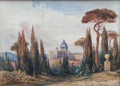 Vintage A Grand Tour view of  St Peter's Rome, Roman Campagna, Italy