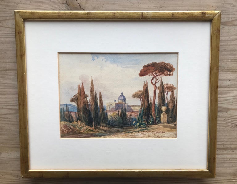 A Grand Tour view of  St Peter's Rome, Roman Campagna, Italy - Gray Landscape Art by Thomas Hartley Cromek