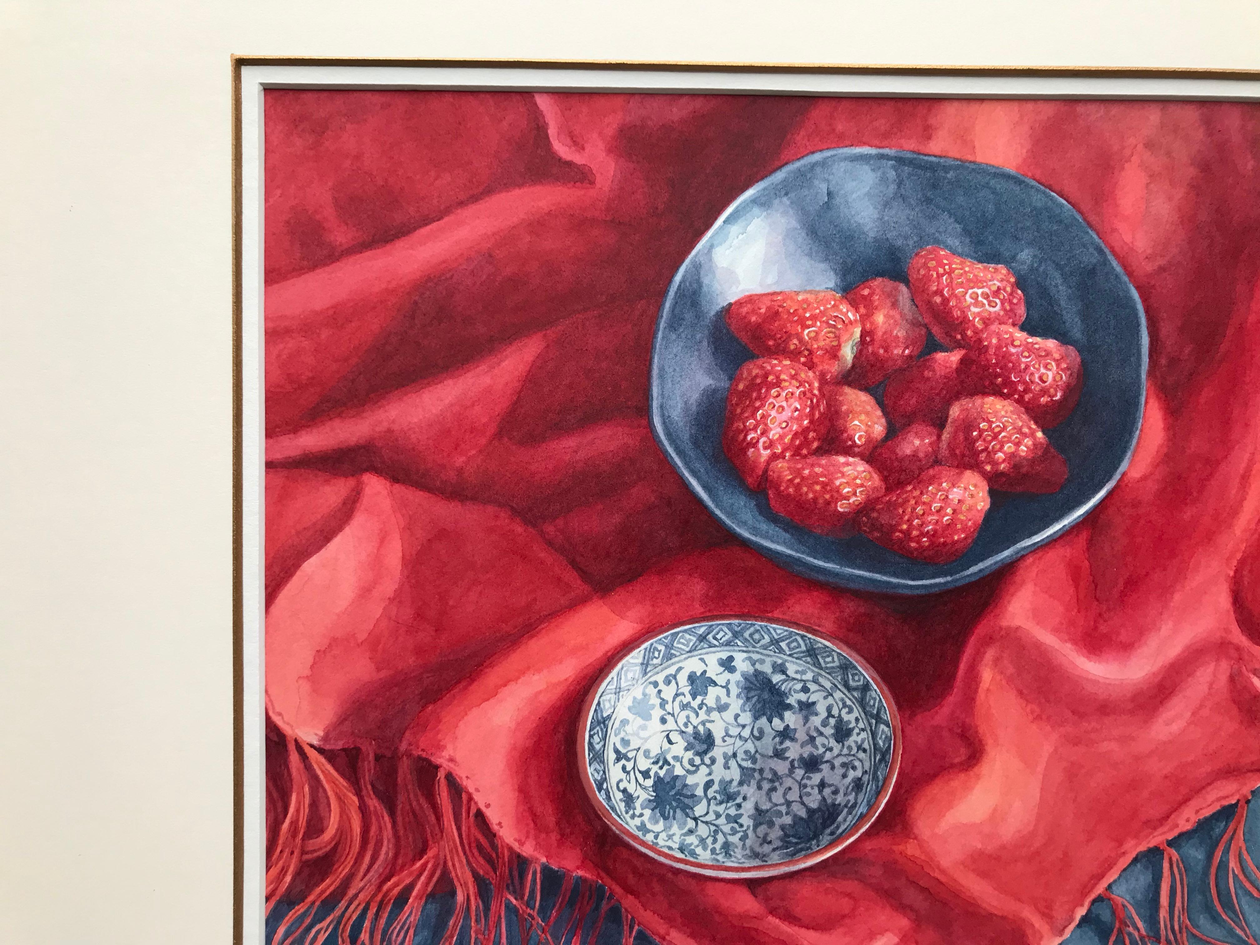 Janet Skea (born 1947)
Still life of strawberries
Signed
Watercolour
10.75 x 12 inches
19 x 20 inches with frame

An incredibly highly detailed still life of a bowl of sumptuous strawberries on a silk scarf. Almost good enough to eat!

Janet Skea is
