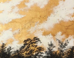 Empathy Towards Things No 2  landscape gold leaf pigment on paper nature clouds