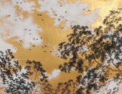 Empathy Towards Things No 4  landscape gold leaf pigment on paper clouds nature