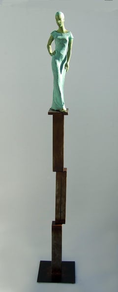 "Psique" contemporary bronze floor sculpture female figurative goddess of soul