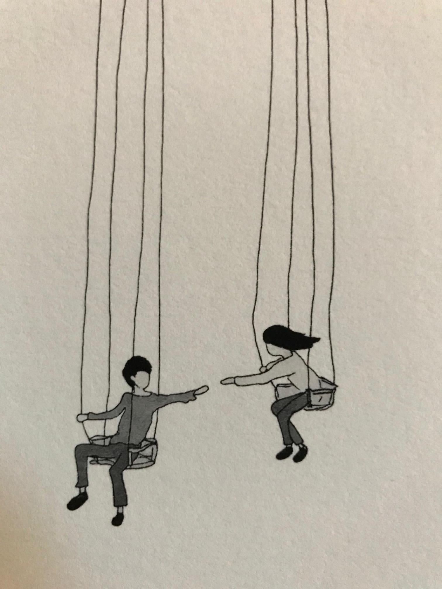 „“Parallel“-Archivdruck auf Papier glückliche Ehe Beziehung Liebe Minimalismus  – Print von Kin Choi Lam