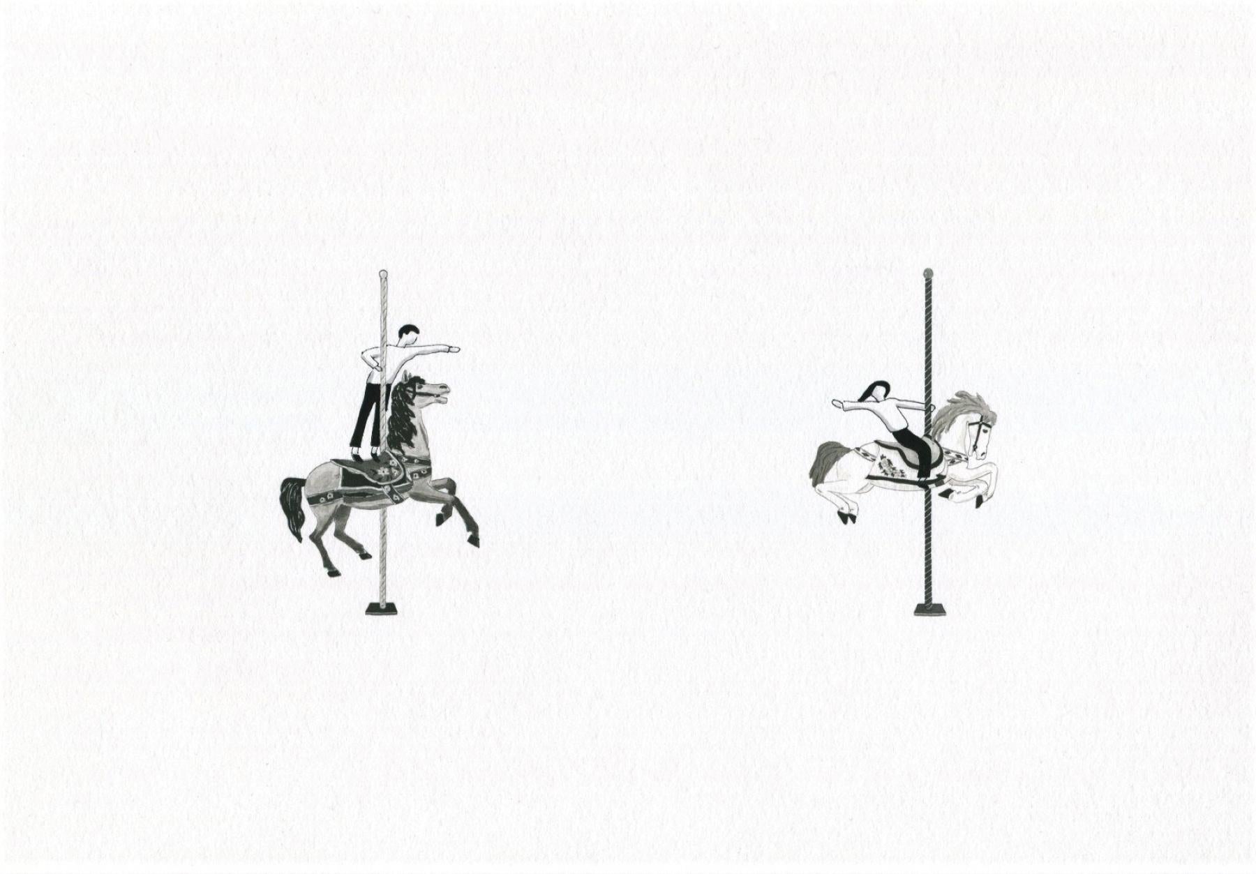 Kin Choi Lam Figurative Print - "Merry-go-round" archival print on paper couple relationship love minimalism