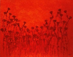 "Red Love" 80x100cm floral painting acrylic n ink on canvas sunset nature red