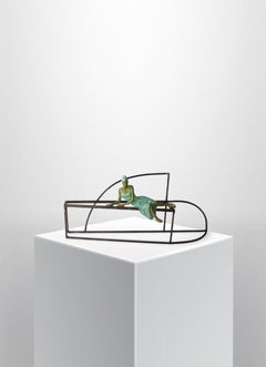 "Etruscan Princess" contemporary bronze table, mural sculpture figurative girl