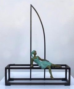 "Greek Princess" contemporary bronze table, mural sculpture figurative girl