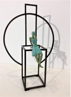 "Chinese Princess" contemporary bronze table, mural sculpture figurative girl