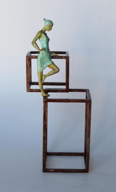 "Cuba Cube III" contemporary bronze table, mural sculpture figurative dancing