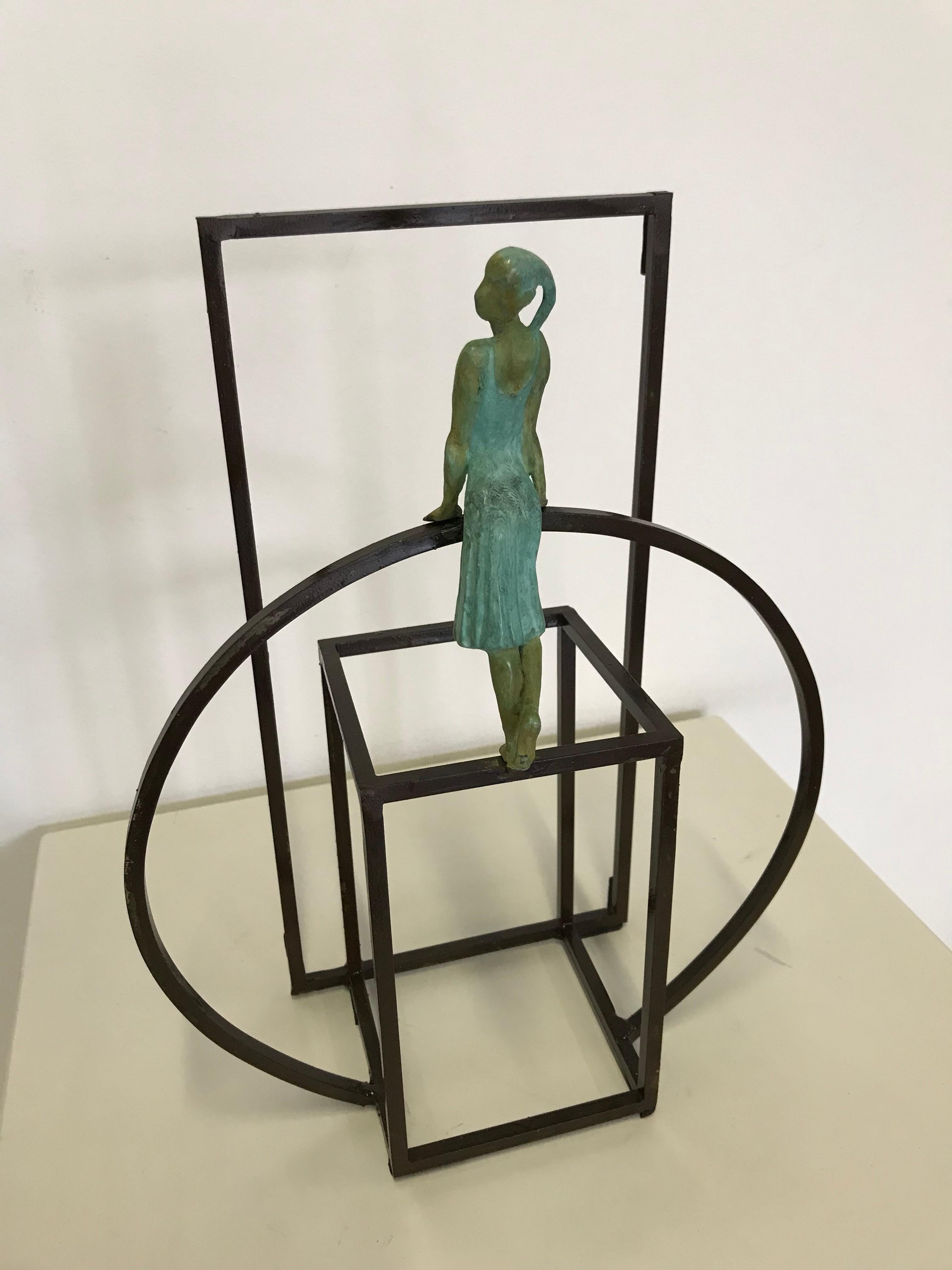 Cuba Mambo is a bronze sculpture with green patina, it is connected to a steel base. The edition size is 50. This sculpture stands on shelf as well as be hung on wall.  This sculpture is part of the Cuba Series of Joan Artigas which is inspired by