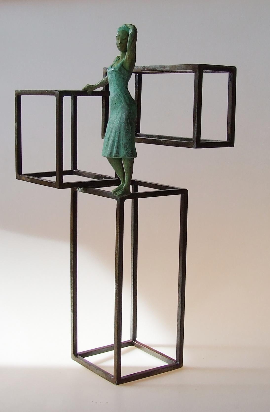 "Cuba Rumba" mesa contemporánea de bronce, escultura mural figurativa Cuba bailando