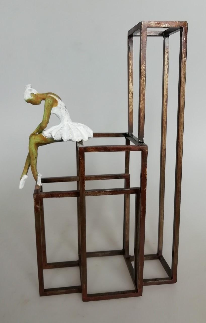 "White Swan II" contemporary bronze table, mural sculpture figurative ballet 