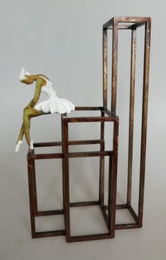 "White Swan II" contemporary bronze table, mural sculpture figurative ballet