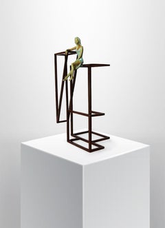 "Inspiration III" contemporary bronze table, mural sculpture figurative girl