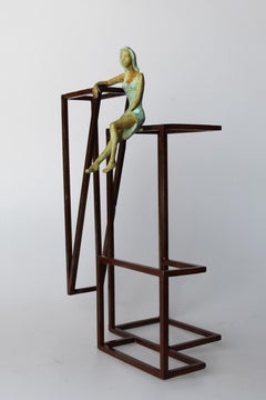 "Inspiration III" contemporary bronze table, mural sculpture figurative girl 