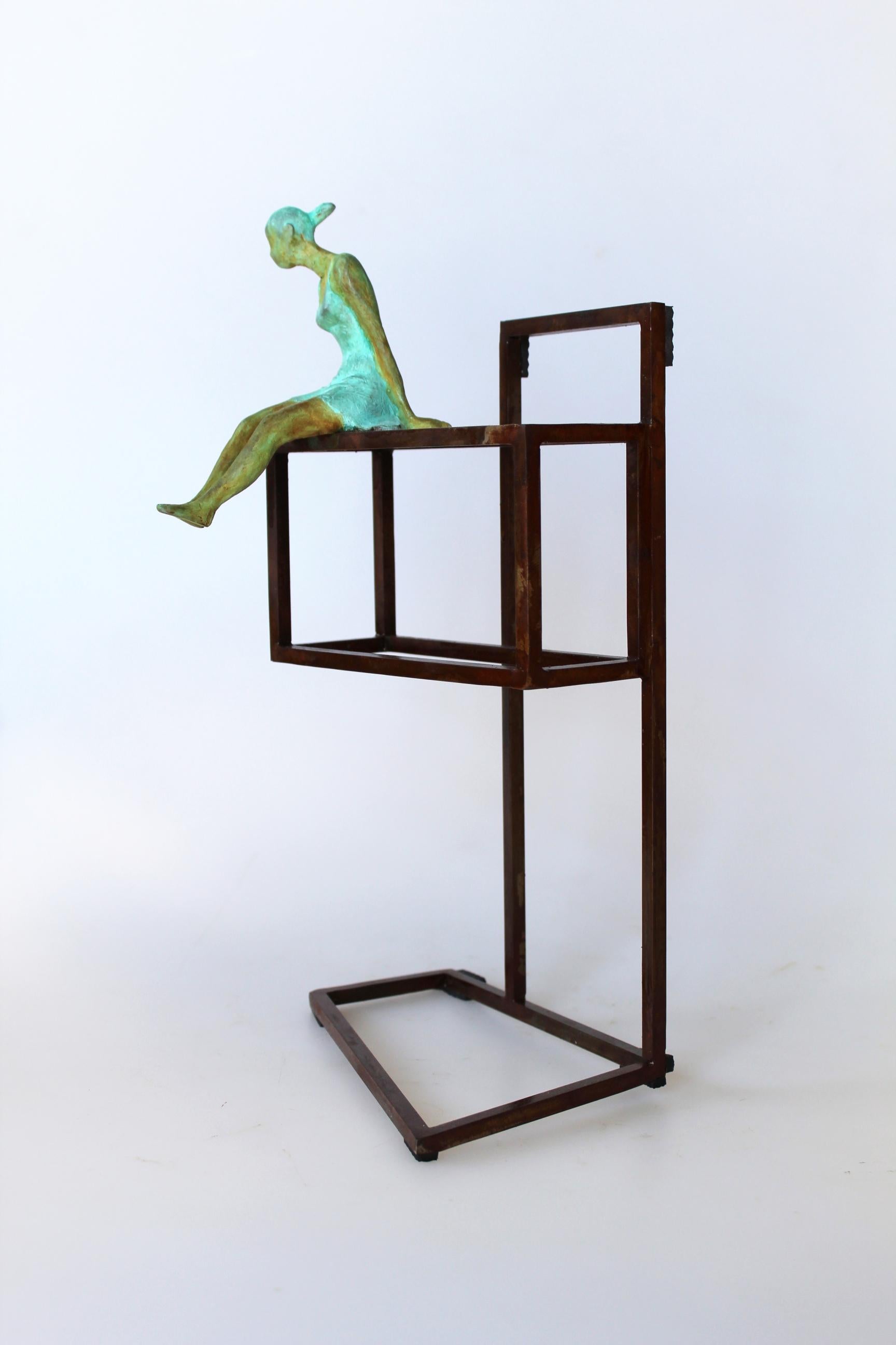 Joan Artigas Planas Figurative Sculpture - "Discovery" contemporary bronze table, mural sculpture figurative girl freedom